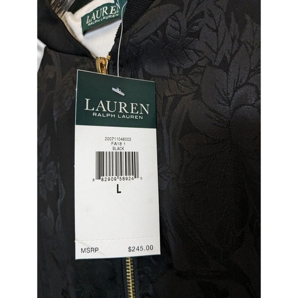 Lauren Ralph Lauren Black White satin jacket Floral Two-Tone Bomber Track - Picture 7 of 7
